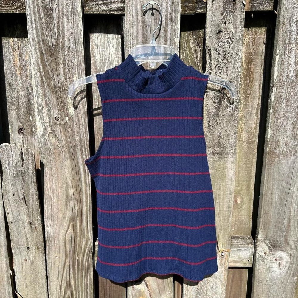 Arizona Navy and red striped mockneck Sleeveless tank top